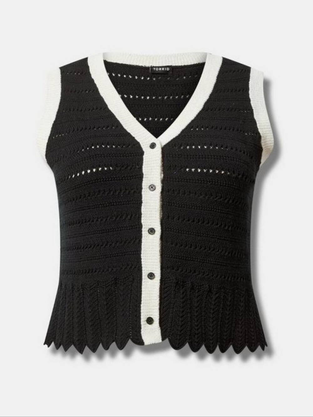 Torrid Pointelle Trim V-Neck Button Front Sweater Vest